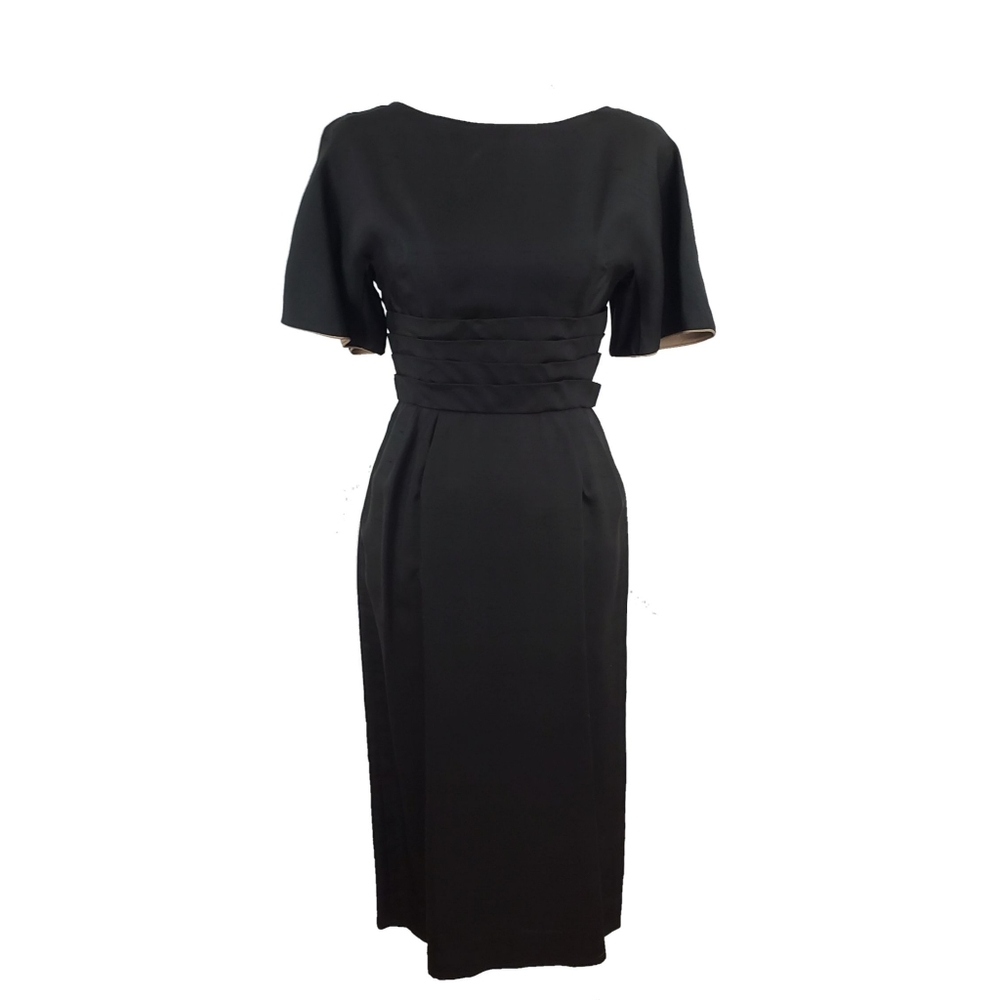 VTG Miss Elliette Black Silk Shantung Wiggle Dress